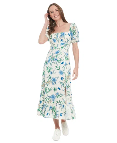 LONDON TIMES WOMEN'S FLORAL-PRINT PUFF-SLEEVE MIDI DRESS