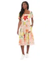 London Times Floral Square Neck Puff Sleeve Tiered Midi Dress In Multi