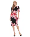 London Times Women's Floral Short-sleeve Midi Dress In Black,pink