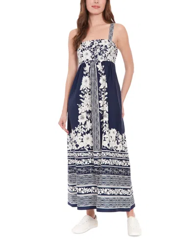 London Times Women's Floral Smocked Square-neck Dress In Navy,ivory