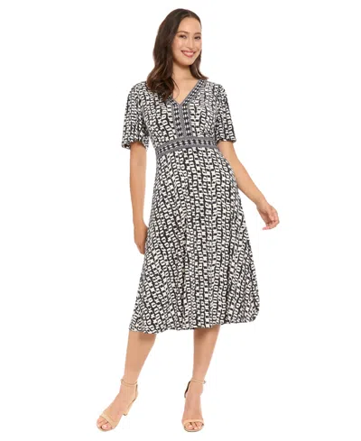 London Times Women's Framed V-neck Flutter-sleeve Flare Dress In Multi