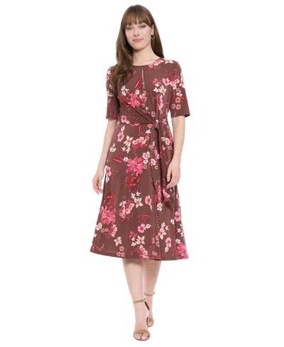 London Times Midi Fit & Flare Dress In Brown