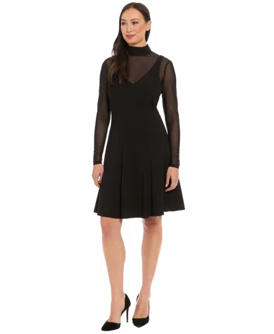 London Times Women's Mock Neck Long-sleeve Dress In Black