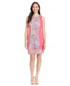 London Times Stretch Cotton Shift Dress In Pink Multi