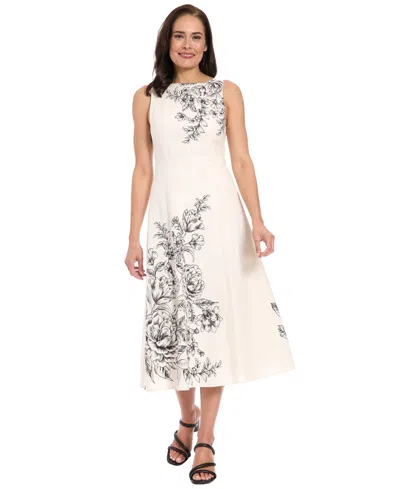 London Times Placement Print Midi Dress In Neutral