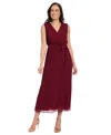 London Times Women's Pleated Midi Dress In Burgundy