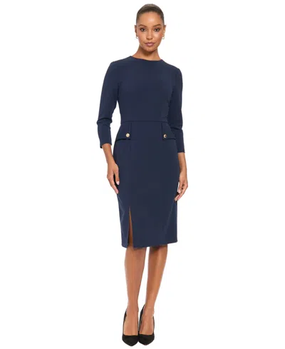 London Times Women's Pocket Midi 3/4-sleeve Dress In Blue