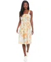 London Times Foldover Linen Blend Midi Dress In Floral