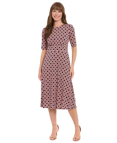London Times Women's Printed Elbow-sleeve A-line Dress In Brown