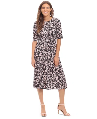 London Times Women's Printed Elbow-sleeve Midi Dress In Black,blush