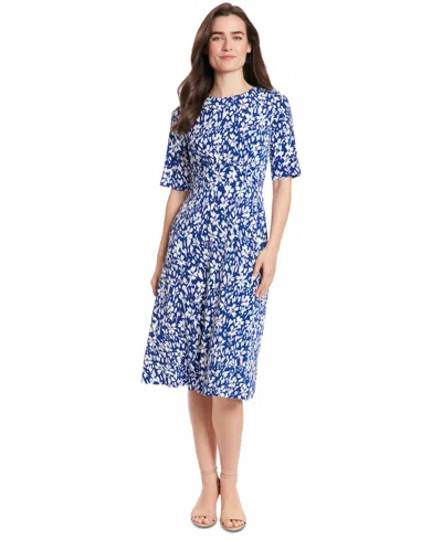 London Times Women's Printed Elbow-sleeve Midi Dress In Surf The Web