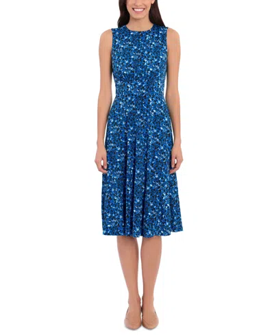 London Times Women's Printed Fit & Flare Dress In Royal,swt