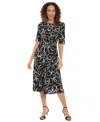 London Times Women's Printed Fit And Flare Pull-on Midi Dress In Black
