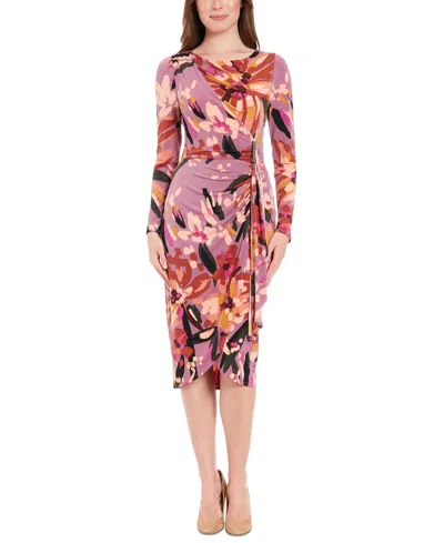 London Times Women's Printed Hardware-trim Draped Dress In Orchid Multi