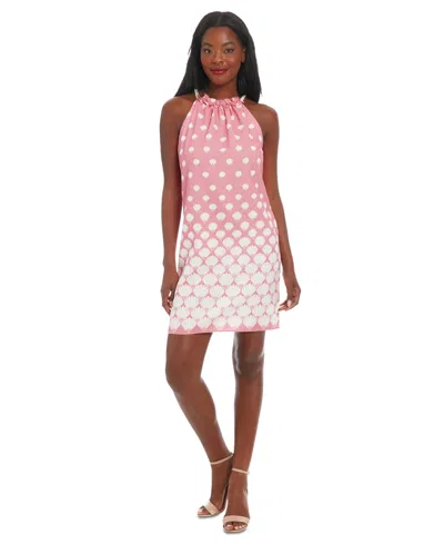 London Times A-line Linen-blend Dress In Pink,white