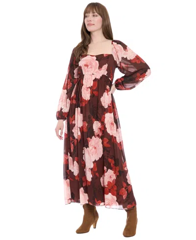 London Times Bishop Sleeve Smocked Back Maxi Dress In Multi