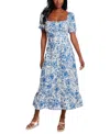 London Times Petite Floral-print Puff-sleeve Maxi Dress In Ivory,navy