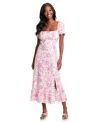 London Times Bloom Midi Dress In Pink In Ivory,pink