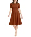 London Times Women's Puff-sleeve Tab-detail Fit & Flare Dress In Cedar