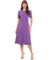 London Times Jesey Embroidered Eyelet Short Sleeve Dress In Purple