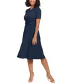 London Times Short Sleeve Fit & Flare Midi Dress In Navy Blazer