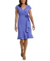 London Times Rosette Faux Wrap Flounce Dress In Peri