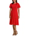 London Times Women's Rosette Flutter-sleeve Midi Dress In Cherry