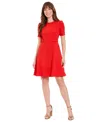 London Times Button Tab Fit & Flare Dress In Red