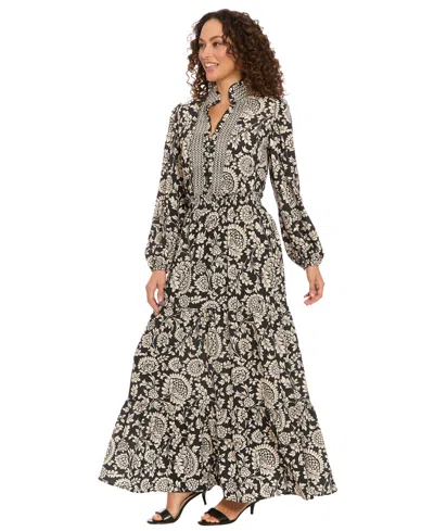 London Times Women's Ruffle Neck Smocked Waist Dress In Multi