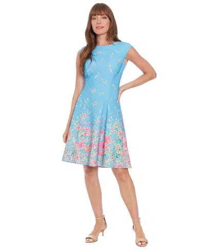 London Times Women's Scattered Floral-print Fit & Flare Dress In Blue