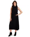 London Times Button Pleated Skirt A-line Dress In Black