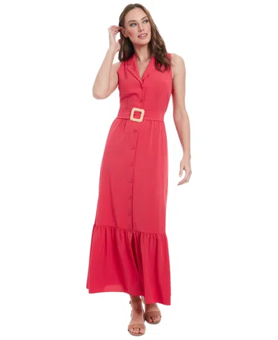 London Times Women's Sleeveless Tiered Maxi Shirtdress In Medium Red
