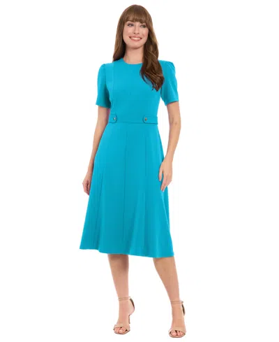 London Times Women's Solid Crew Neck Dress In Blue