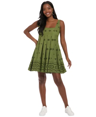 London Times Women's Square Neck Short Dress In Green