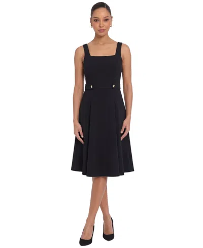 London Times Women's Square Neck Sleeveless Fit And Flare Dress In Black