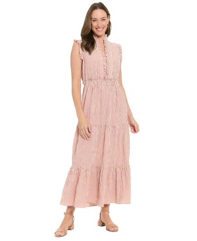 London Times Women's Striped Tiered Ruffle-trim Maxi Dress In Pink