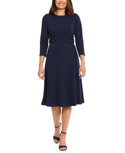 London Times Women's Tab-waist Fit & Flare Dress In Navy