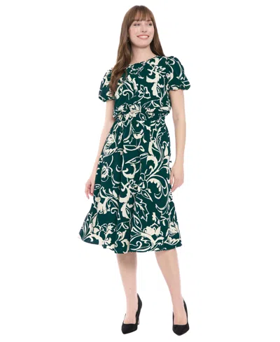 London Times Puff Sleeve Midi Dress In Green