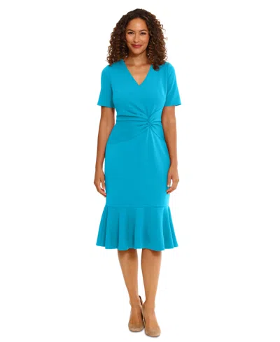 London Times Women's Twisted Flounce-hem Midi Dress In Blue Atoll