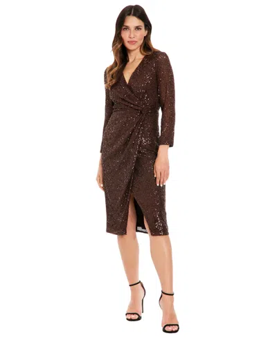 London Times Women's V-neck Jersey-knit Midi Dress In Brown
