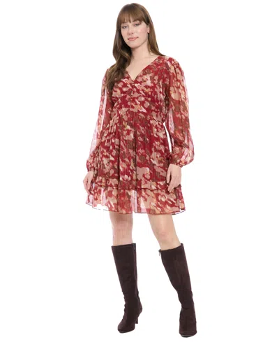 London Times Women's V-neck Printed Flounce Dress In Multi