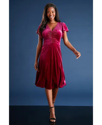 London Times Women's Velvet & Mesh Dress In Fuchsia