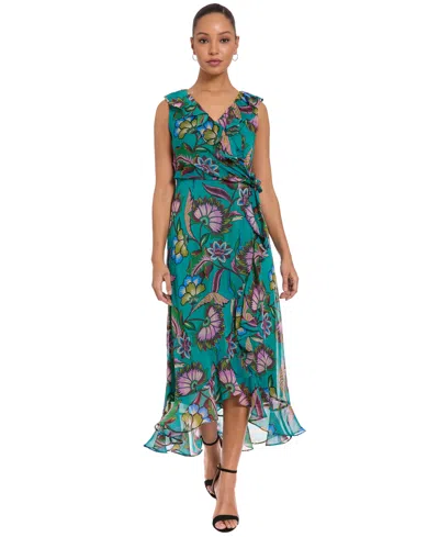 London Times Women's V-neck High-low Dress In Green