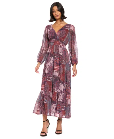 London Times Women's V-neck Long Dress In Multi