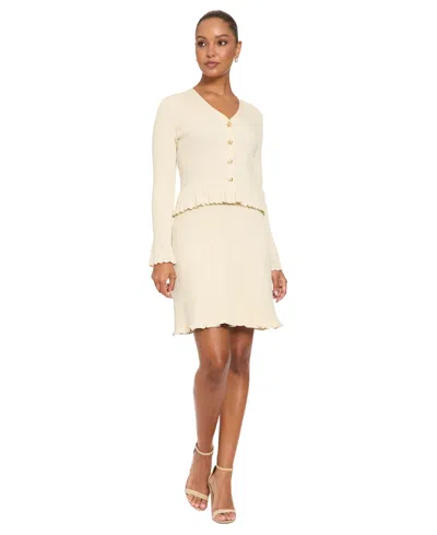 London Times Women's V-neck Long-sleeve Peplum Top And Skirt Set In Neutral