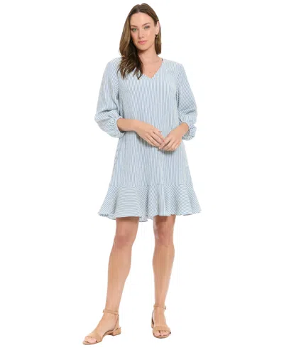 London Times Women's V-neck Short Shift Dress In Blue