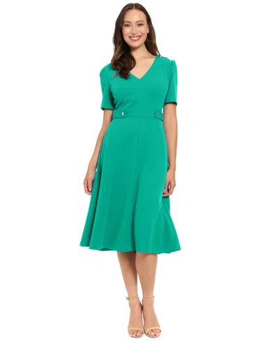 London Times Tab Waist Midi Dress In Green