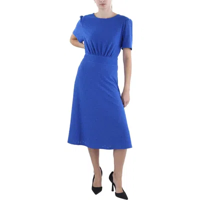 London Times Womens Below Knee Eyelet Midi Dress In Blue