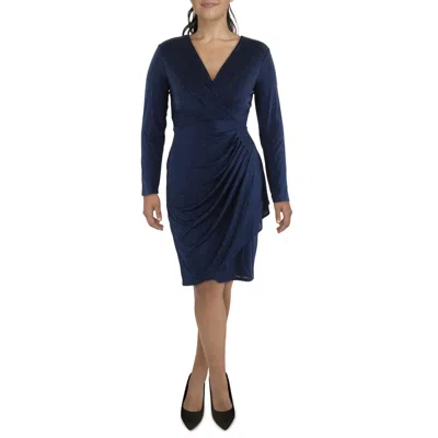 London Times Womens Drape Folds Cocktail And Party Dress In Blue