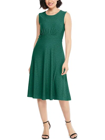 London Times Womens Eyelet Knit Midi Dress In Green